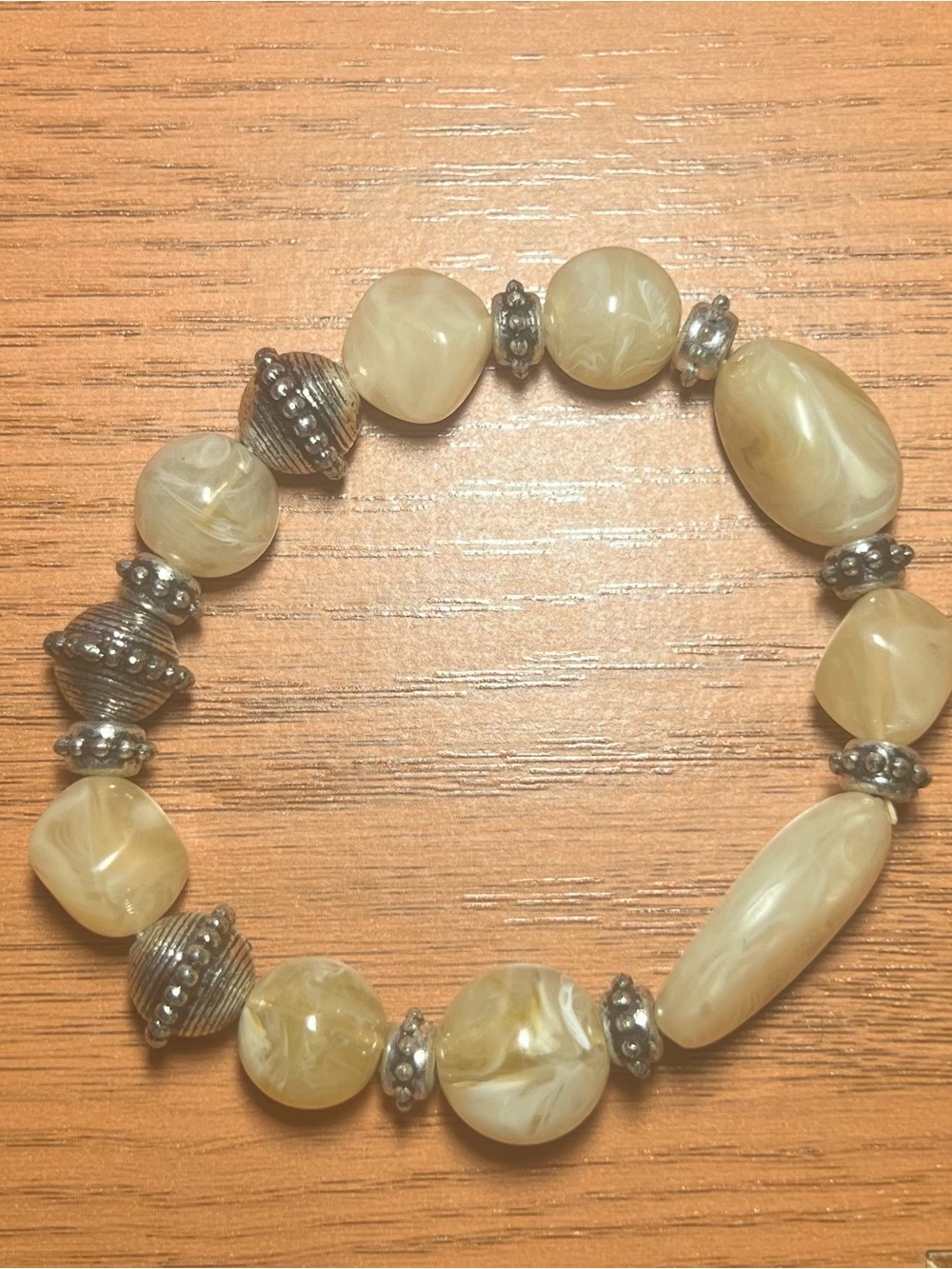 Cream Marbled Beaded Stretch Bracelet